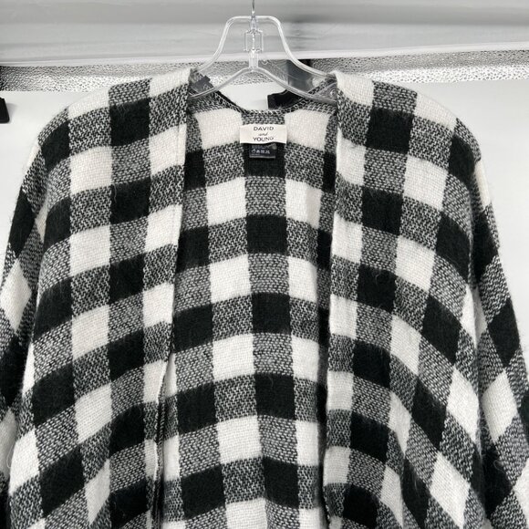 David and Young Checkered Cape Open Front Frayed Black/White One Size Fits All - Picture 2 of 9